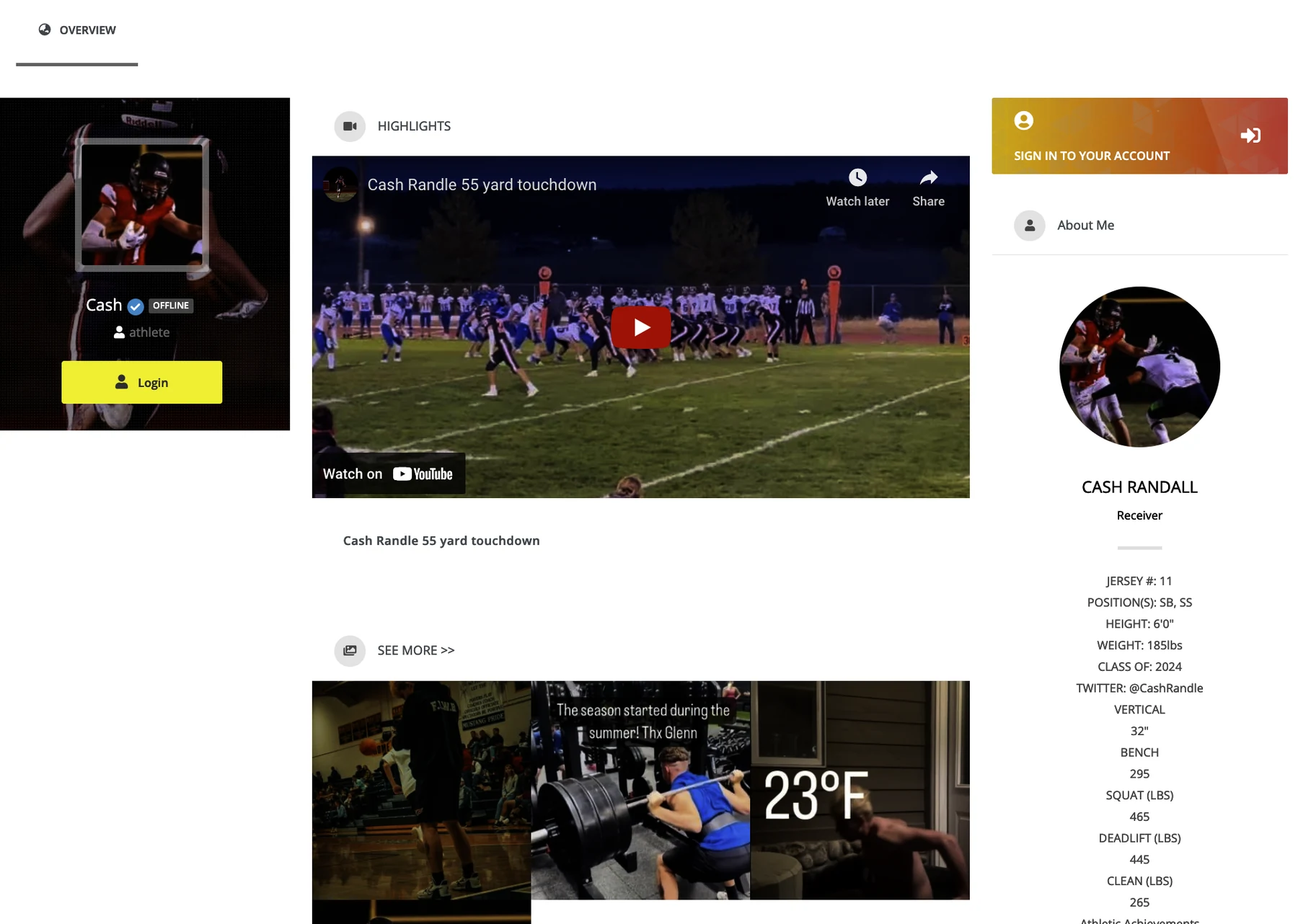 Athlete profile and evaluation presentation.