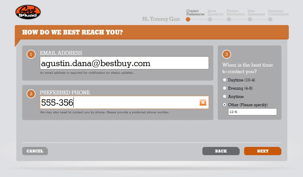 Contact preferences and service communication.