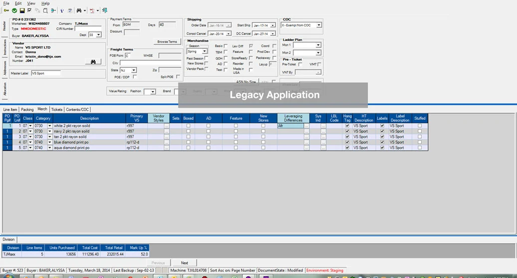 Legacy editor and line-level purchasing detail.