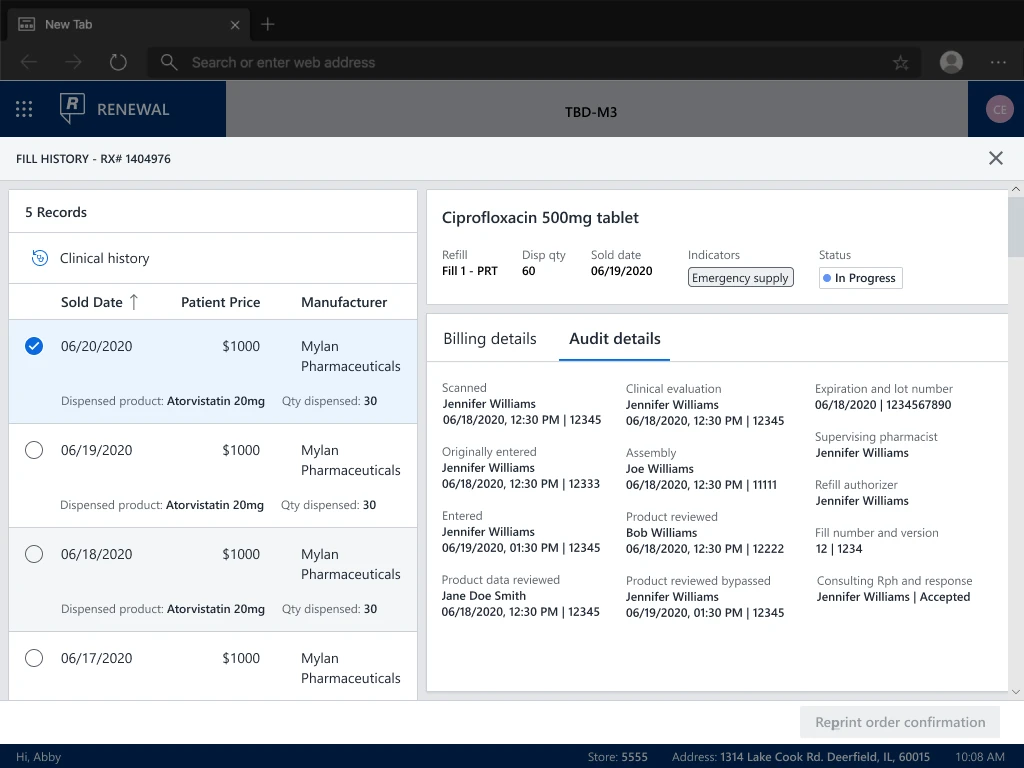 Fill history, billing and audit information.