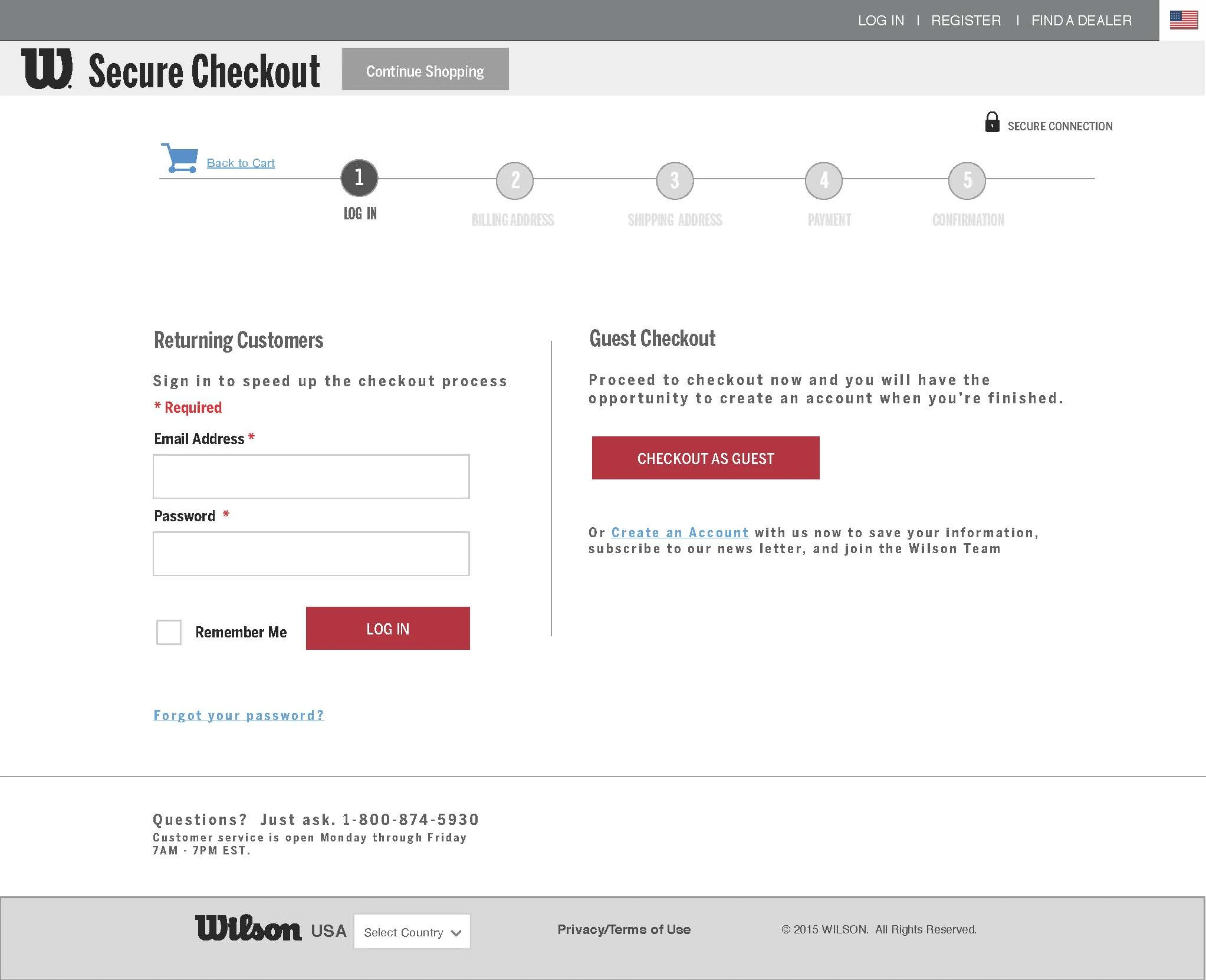 Checkout flow for a configured product.