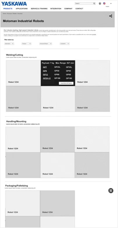 Product-landing wireframe and category structure.